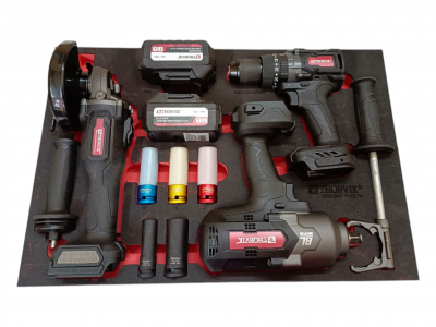 Thorvik S03AD43CIT318STER Набор аккумуляторного инструмента с ударными головками 1/2"DR в EVA ложементе 560х375 мм, 8 предметов S03AD43CIT318STER