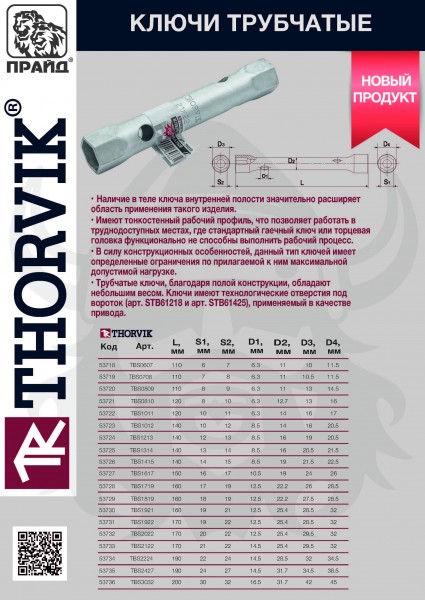Thorvik TBS1819 Ключ трубчатый, 18x19 мм TBS1819